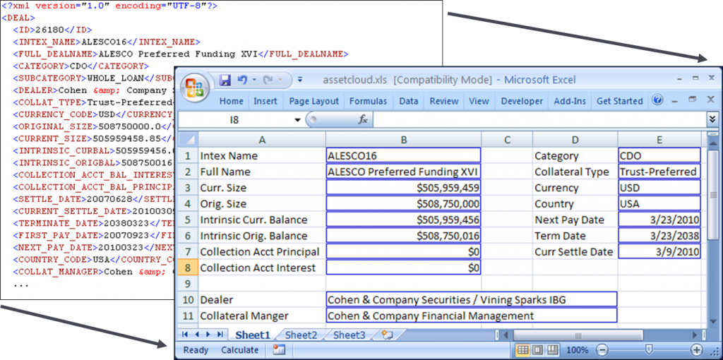 Data in XML format from /db can be used in Excel