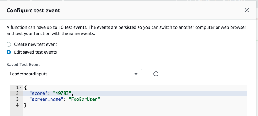 Configuring Test Event in AWS Lambda