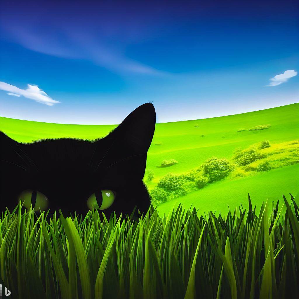 black cat hiding in grass