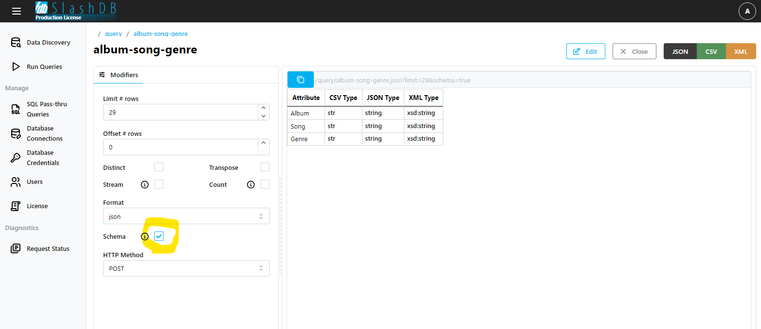 slashdb query schema checkbox