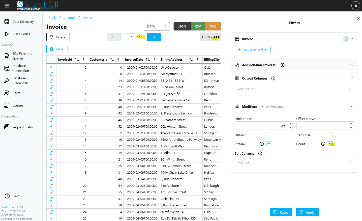 screenshot of the count and paging features