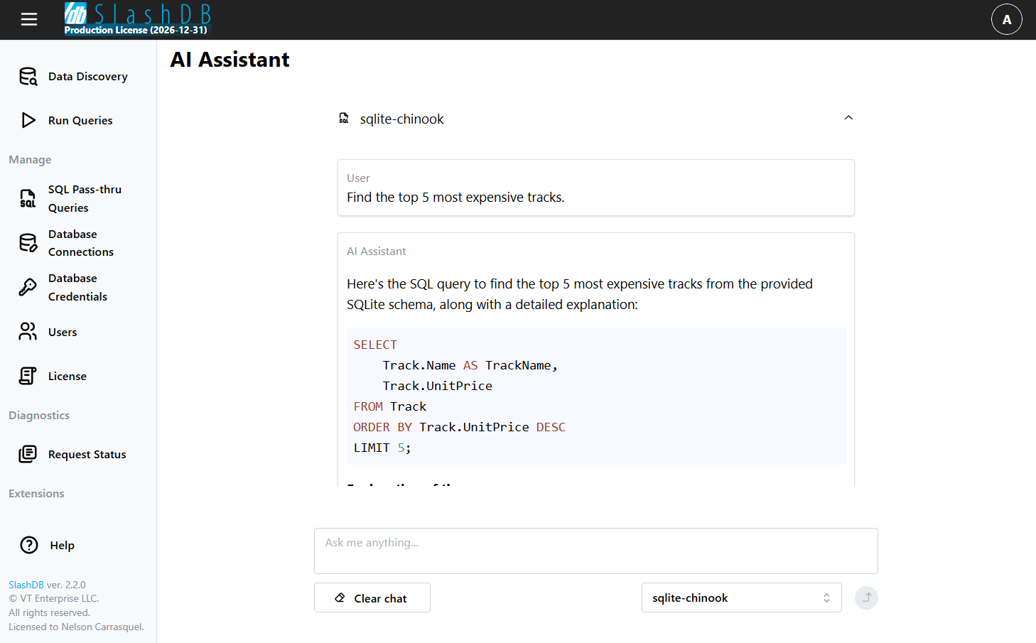 SQL query generated from a conversation with an AI assistant